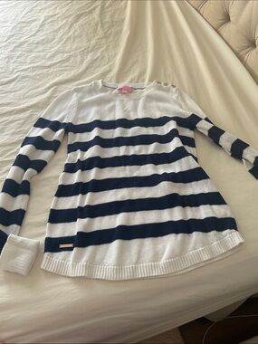 Lilly Pulitzer Navy and White Striped Crewneck Sweater
